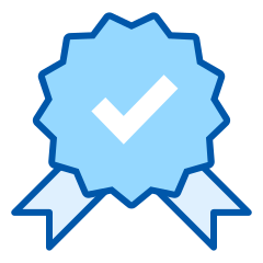 Cartoon badge with checkmark